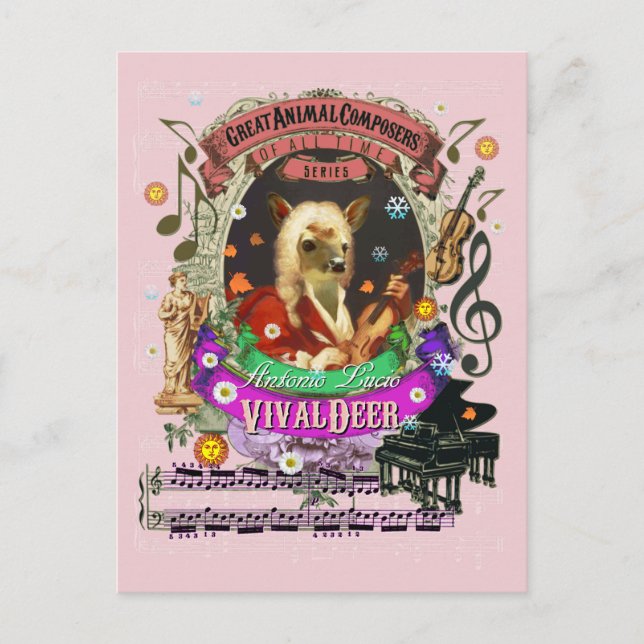 Postal Vivaldeer Funny Deer Fawn Compositor Animal Vivald (Anverso)