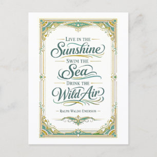 Postal "Vive en la Luz del Sol" Cita de Emerson