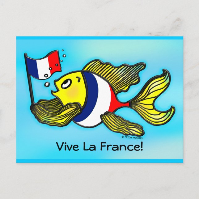 Postal VIVE LA FRANCIA Bandera Francesa Pescado gracioso  (Anverso)