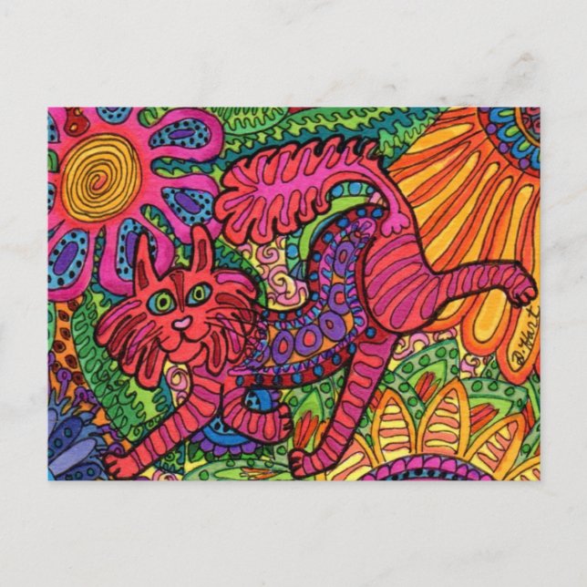 Postal Vivid Garden Cat (Anverso)