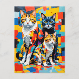 Postal Vivid Modern Cubist Cats Art