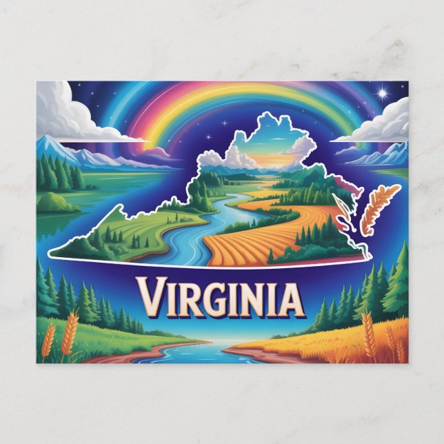 Postal Vivid Virginia Conceptual Map Art (Anverso)
