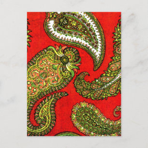 Postal Vívido Paisley Indio Rojo