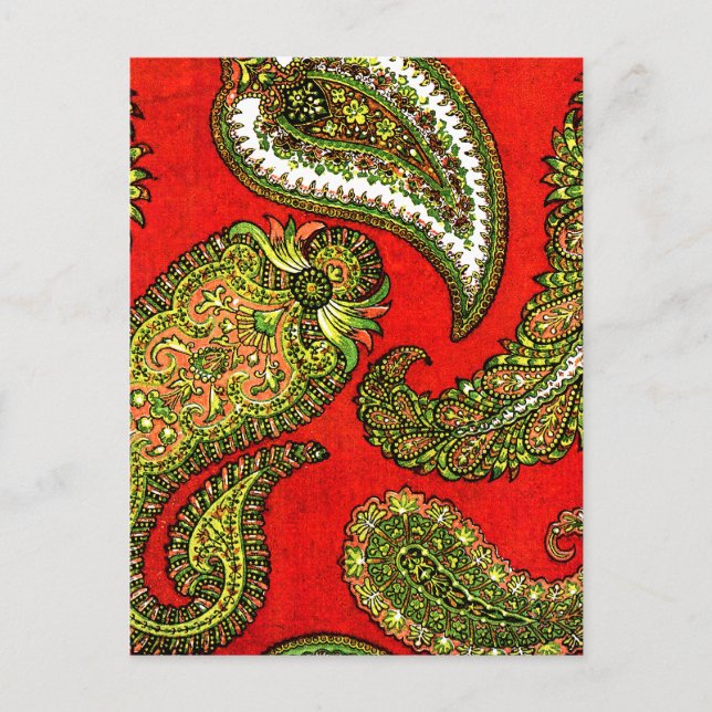 Postal Vívido Paisley Indio Rojo (Anverso)