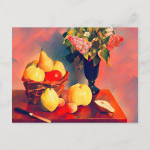 Postal Vivir con flores y frutas
