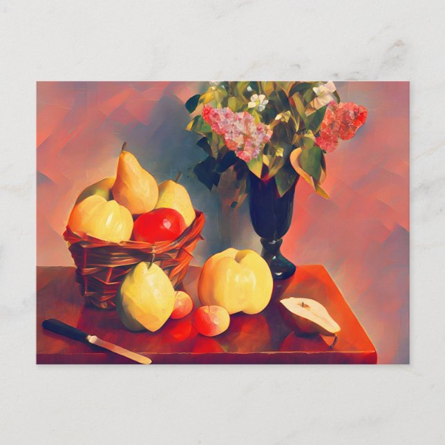Postal Vivir con flores y frutas (Anverso)
