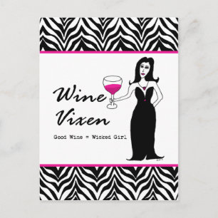 Postal Vixen de vino "Vino bueno = Chica malvado"