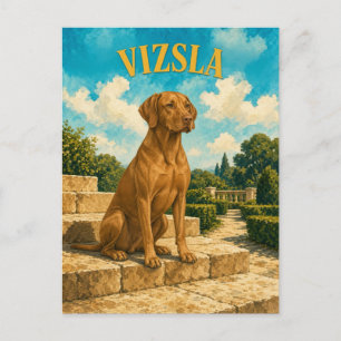 Postal Vizsla, Arte de Perro con Acuarela Vintage
