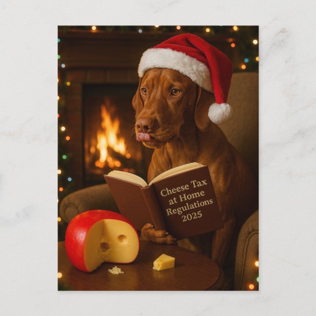 Postal Vizsla 'Cheese Tax' Christmas postcard (Anverso)