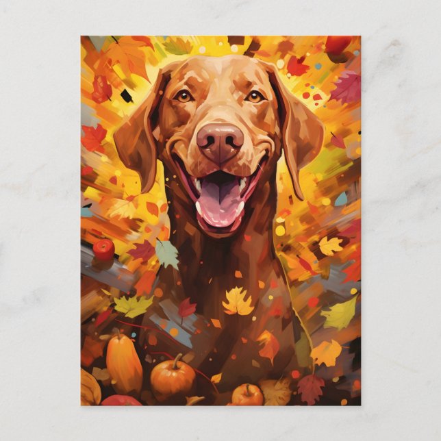 Postal Vizsla Día de Acción de Gracias de otoño (Anverso)