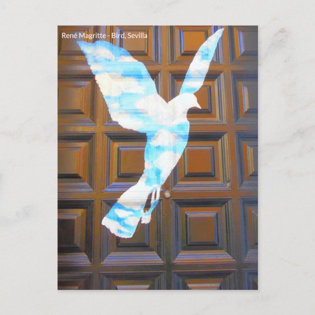 Postal Vogel von René Magritte an Tür in Sevilla (Anverso)