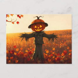 Postal Vogelscheuche mit Kürbiskopf im Herbst