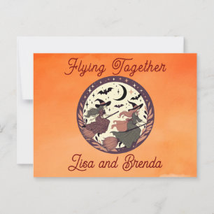 Postal Volando juntos - Halloween personalizado