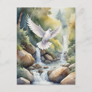 Postal volando por encima de la acuarela del arroyo