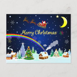 Postal Volando Santa Claus con luna creciente