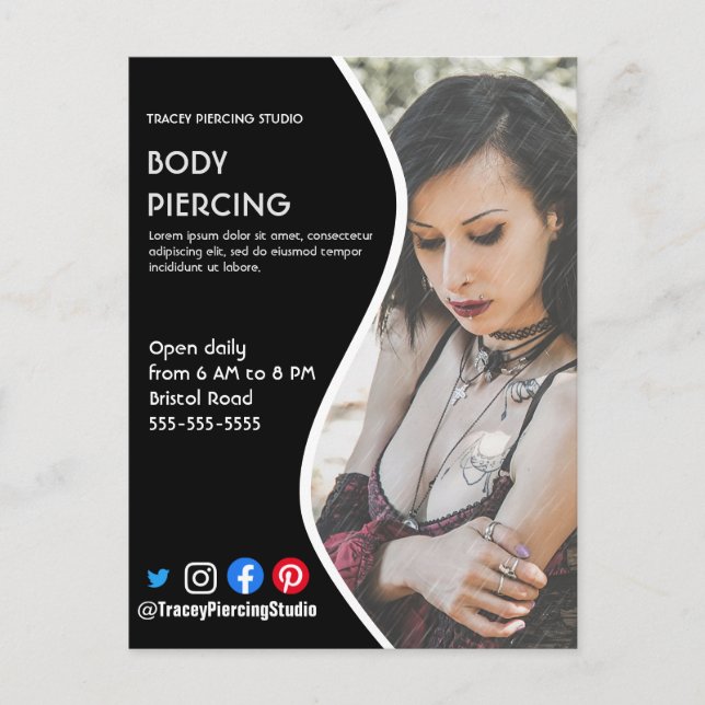 Postal Volante del poster de ESTUDIO de PIERCING Body (Anverso)
