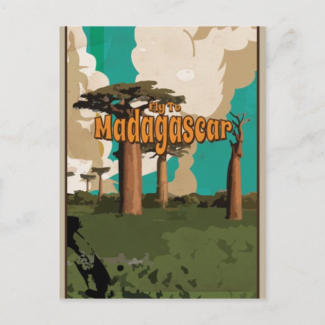 Postal Volar a Madagascar Poster de Vacaciones Vintage (Anverso)