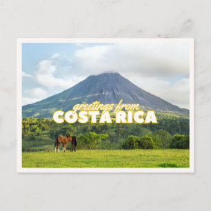 Postal Volcán de Costa Rica & Caballos Diseño Retro Vinta