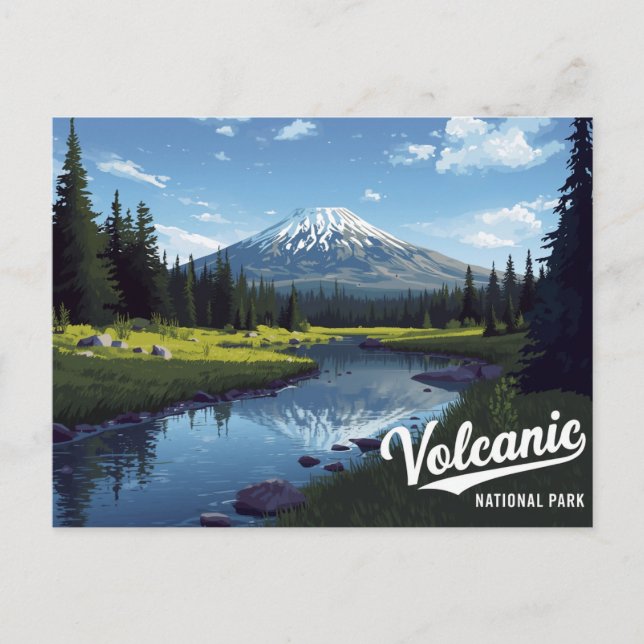 Postal Volcanic Snow Peak River Vintage Art (Anverso)