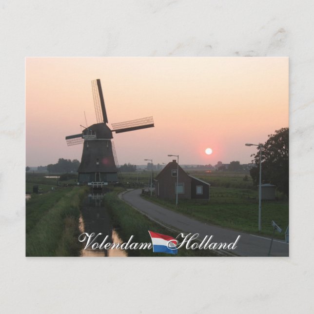 Postal Volendam Sunset Windmill Holcard (Anverso)