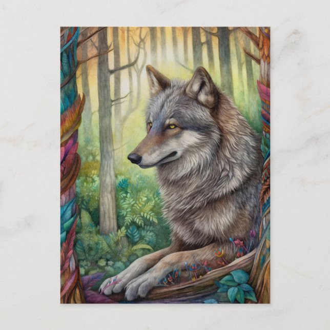 Postal Volf In The Forest Art Postcard (Anverso)