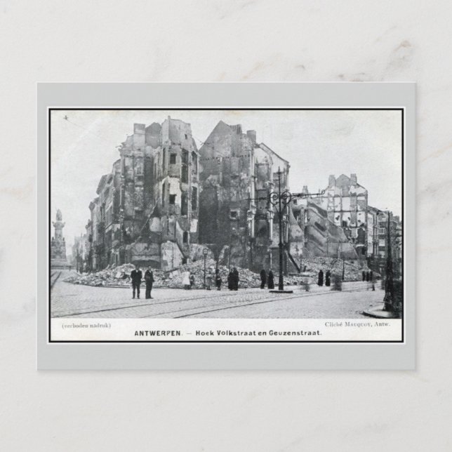 Postal Volkstraat, zona de bombardeo de Amberes en 1914 (Anverso)