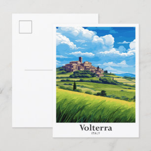 Postal Volterra Italia Ilustracion de Viajes de Arte