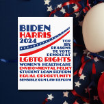 Postal Votación por la plataforma electoral Biden Harris<br><div class="desc">Votar por Joe Biden y Kamala Harris para presidente y vicepresidente en las elecciones presidenciales de 2024 para apoyar la plataforma de los fiestas democráticos. Esta postal política muestra una lista de seis razones: los derechos LGBTQ, la salud de las mujeres, la política ambiental, la reforma de los préstamos estudiantiles,...</div>