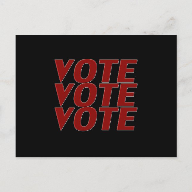 Postal Votación voto rojo tipografía moderna negro (Anverso)