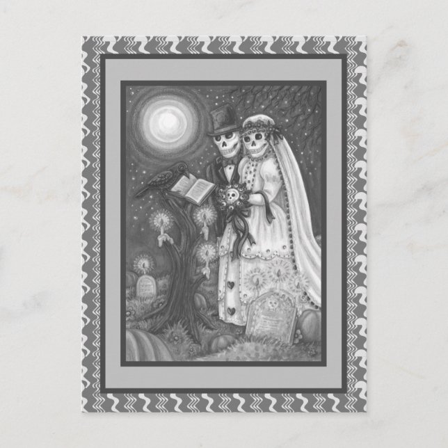 POSTAL VOTACIONES DE CEMETERÍA, BODA DE ESKELETON, PUENTE (Anverso)