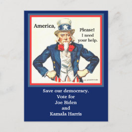 Postal Votar por Joe Biden y Kamala Harris, foto del Tío 