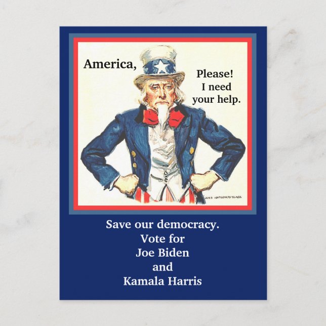Postal Votar por Joe Biden y Kamala Harris, foto del Tío  (Anverso)