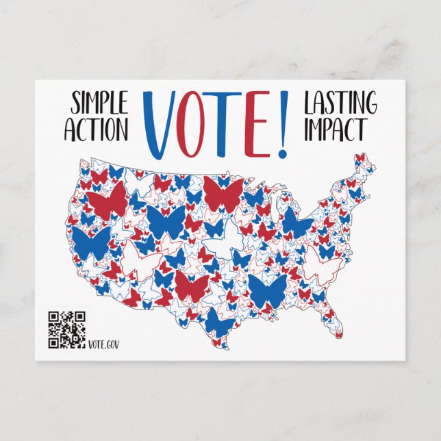 Postal Vote! Lasting Impact, Red White Blue Butterflies  (Anverso)