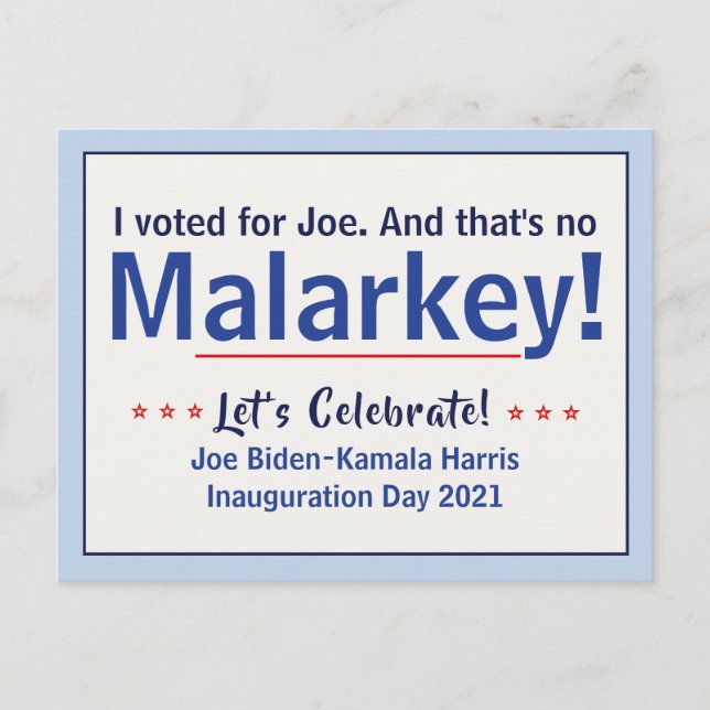 Postal Voté por Joe que no es Malarkey Pro-Biden (Anverso)