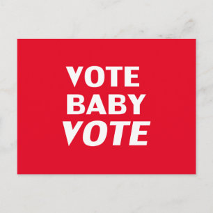 Postal Voto Baby Vote tipografía moderna en rojo y blanco