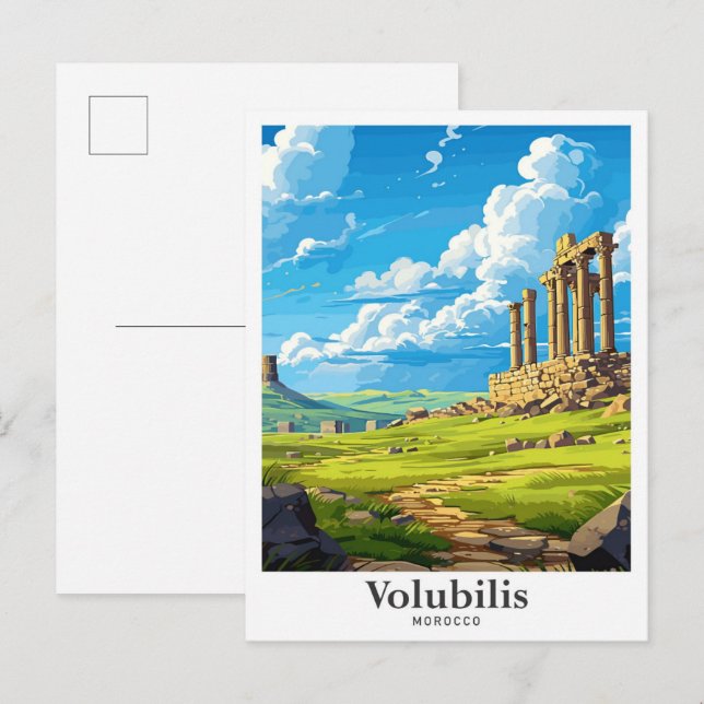 Postal Voulubilis Ilustracion de viajes de arte de Marrue (Anverso / Reverso)