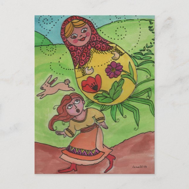 Postal Voy a por ti Matroshka, arte folclórico ucraniano (Anverso)