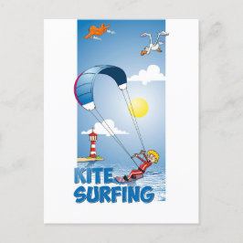 Postal Vrolijke illustratie van een kite surfer