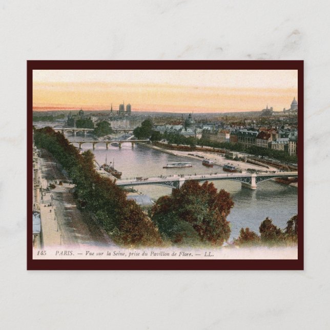 Postal Vue sur la Seine, París, Francia Vintage (Anverso)