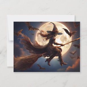 Postal Vuelo a la luz de la luna de la bruja Steampunk de