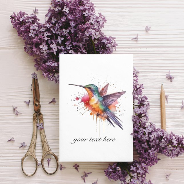 Postal Vuelo colorido, acuarela personalizado de colibrí (Subido por el creador)
