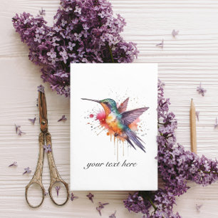 Postal Vuelo Colorido, colibrí acuarela personalizado