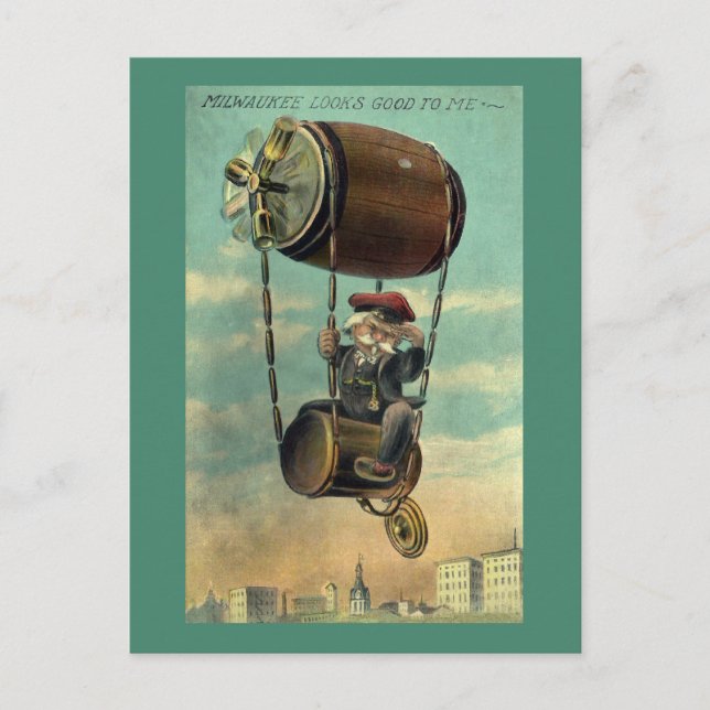 Postal Vuelo con ayuda de cerveza sobre Milwaukee (Anverso)