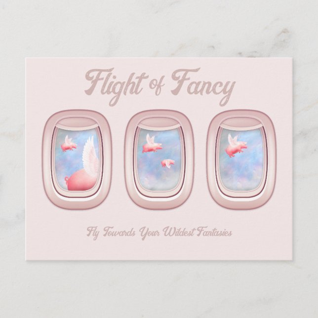 Postal Vuelo de cerdos de fantasía volando junto a la ven (Anverso)