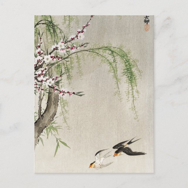 Postal Vuelo, Ohara Koson, arte de aves japonesas (Anverso)