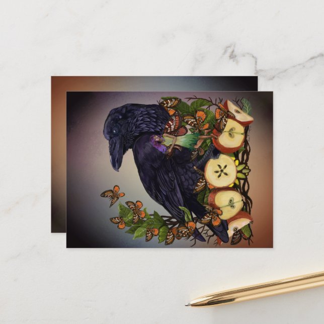 Postal Vuelos de Fantasy Raven Faery Art (Anverso/Reverso In Situ)