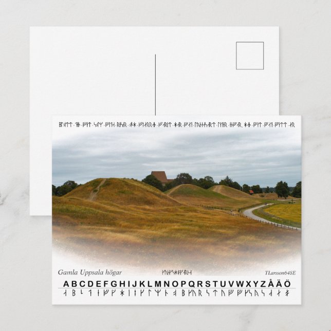 Postal Vykort — Kungshögarna + runalfabetet (Anverso / Reverso)