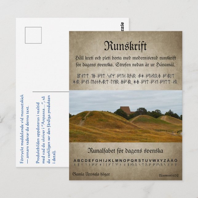 Postal Vykort — Runskrift (Anverso / Reverso)