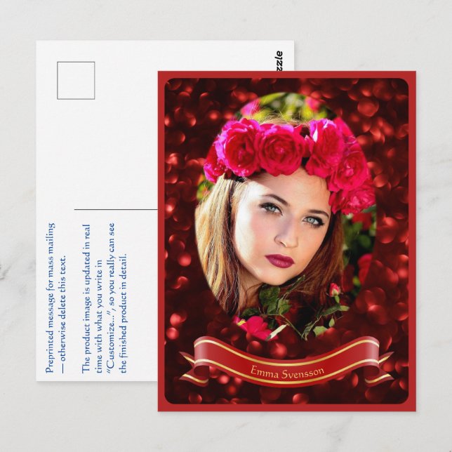 Postal Vykort — Woman in red (Anverso / Reverso)