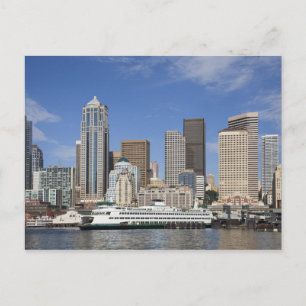 Postal WA, Seattle, horizonte de Seattle con ferry